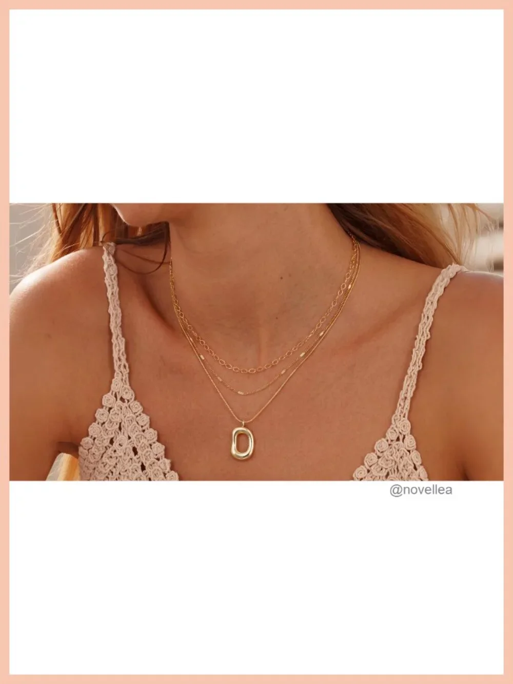 14K Gold Plated Layered Snake Necklace Set for Women Geometric Oval Pendant